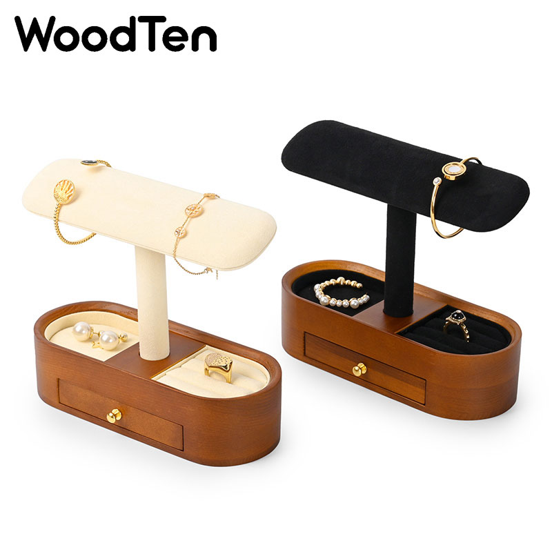 Jewelry Organizer Watches - حامل عرض ساعات خشبي مع درج،
