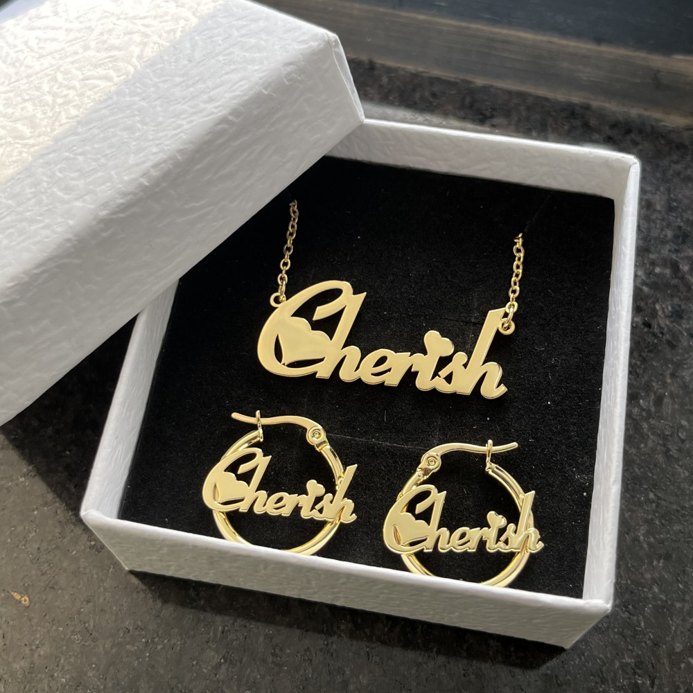 Engraved Name Necklace - DUOYING-مخصص القرط مجموعة مجوهرات للأطفال ،