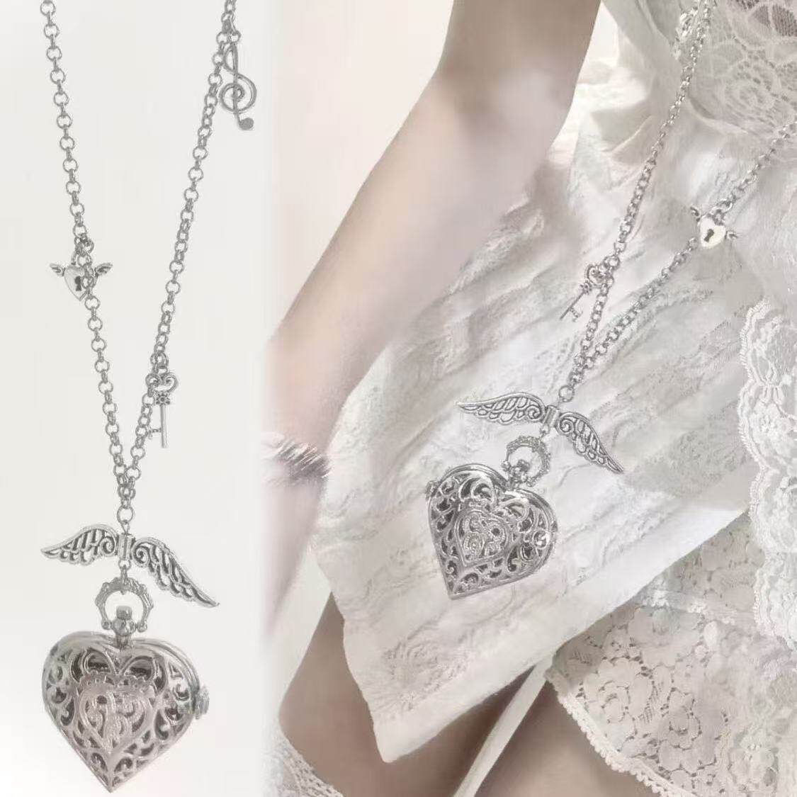 Vintage Jewelry Watches Women - ساعة جيب بتصميم قلب مجوف Y2K