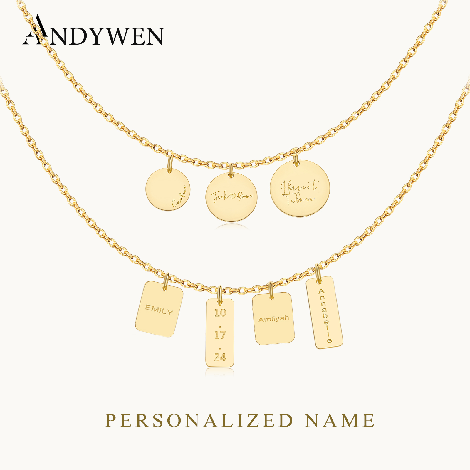 Engraved Name Necklace - ANDYWEN 925 الفضة الاسترليني اسم شخصي