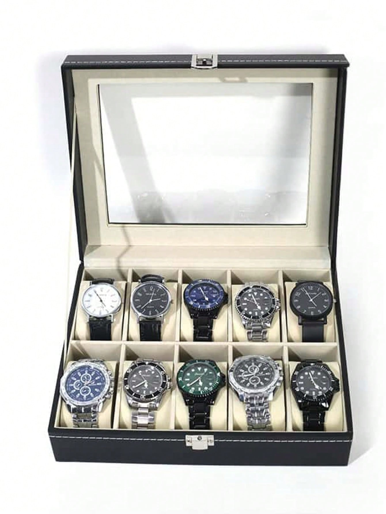 Jewelry With Watches - صندوق ساعات جلدي مع قفل، علبة