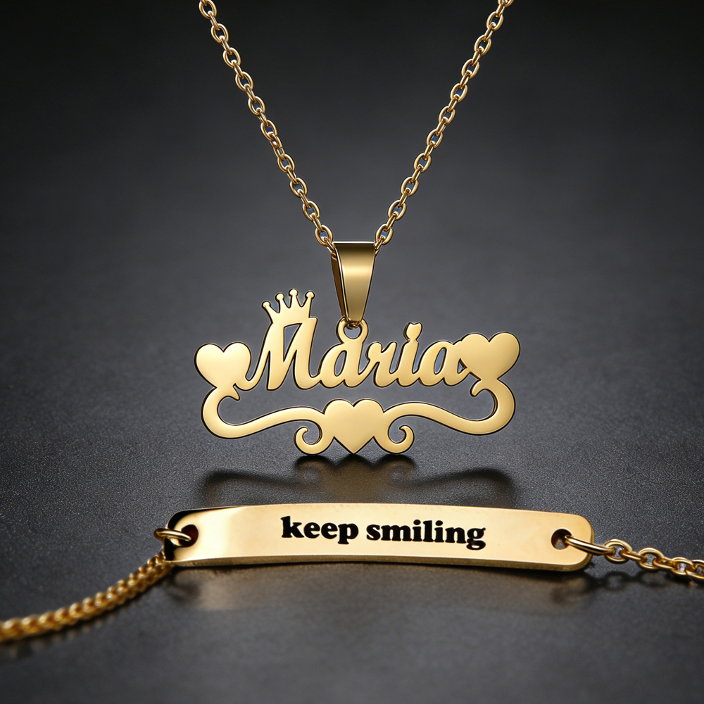 Engraved Name Necklace - شخصية مخصصة اسم القلب قلادة سوار