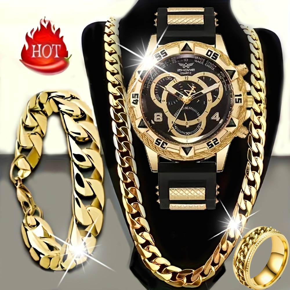 طقم فاخر للرجال مكون من 4 قطع، - مراجعة Mystery Jewelry Jar Watches وسعره