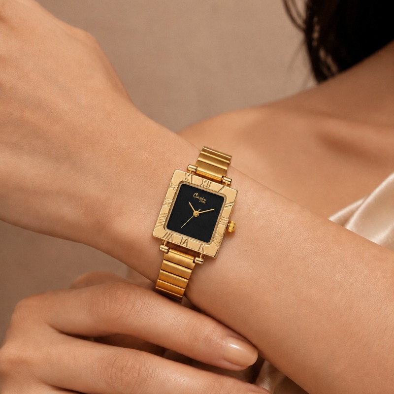 ساعة يد نسائية فاخرة ذهبية مرب - مراجعة Jewelry Watches For Kids وسعره